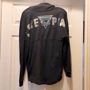 Pink Victoria's Secret Sequined Dark Gray 1/4 Snap ButtonSweater Size XS